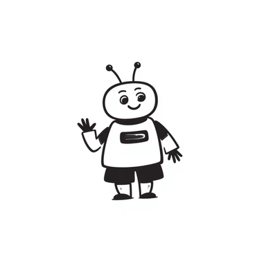 Hand-drawn android robot with antennas and friendly face sticker