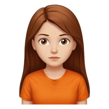 white girl with long hair and orange shirt not smiling sticker
