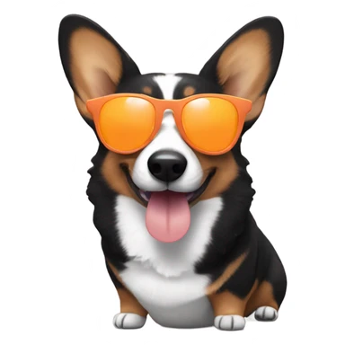 Black corgi with sunglasses eating a peach sticker