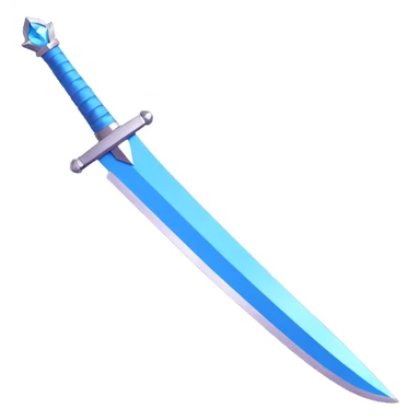 diamond sword, 3D style, highly polished, sparkling facets, blue gemstone blade, metallic hilt sticker