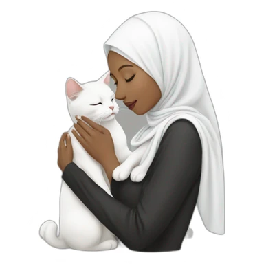 Hijab women kissing white cat sticker