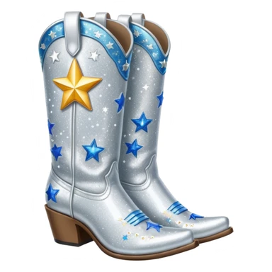 Silver glittery cowgirl boots with stars sticker