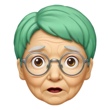 green haired grandma with wrinkles and glassess, surprised sticker
