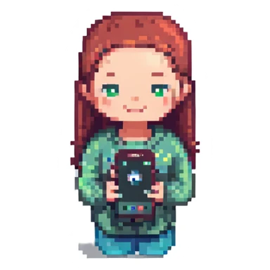 a girl holding a smartphone sticker