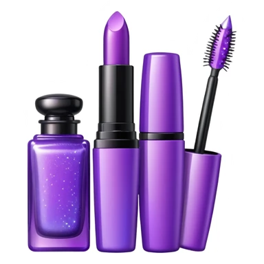 cosmetics (lipstick, perfume, mascara,..) with sparkle, purple sticker
