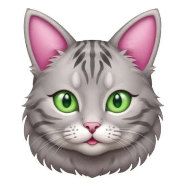 grey tabby cat: pink ears fur green eyes sticker