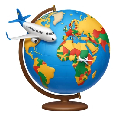 Globe Showing Europe-Africa with plane flying around it, google emoji style sticker