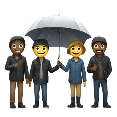 4 friends with umbrella playing with a ship in the rain sticker