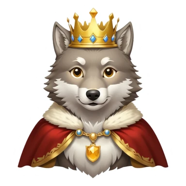 A majestic wolf wearing a golden crown and royal cape sticker
