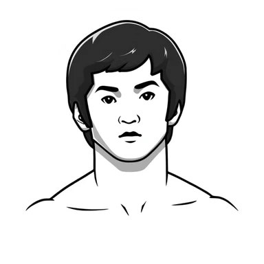 Bruce Lee with realistic facial structure and accurate head shape, chest up portrait sticker