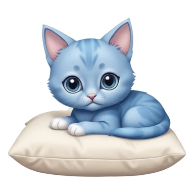 The head of a blue kitten with large eyes, resting on its big paws. The paws are placed on a pillow. Minimalist design with no detailed features, focusing on the kitten's adorable face and large paws sticker