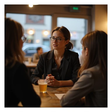 a person talking to a group in a cafe sticker