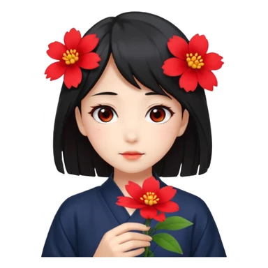 Anime Japanese girl in hand have a red flower sticker
