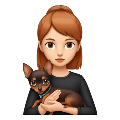 A girl holding a miniature pinscher sticker
