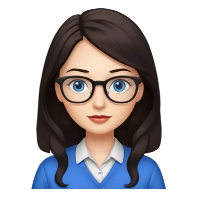 long dark hair, blue eyes, glasses teacher female, eyelashes sticker