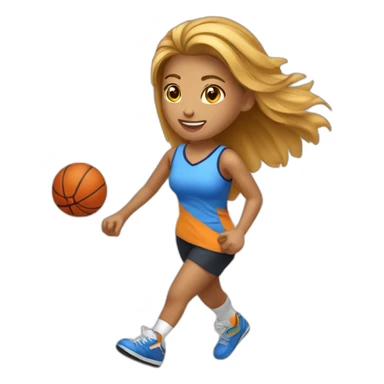female playing football with small basket ball sticker
