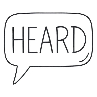 'HEARD' text in a hand-drawn black outline style emoji sticker