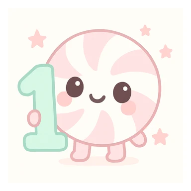 cute peppermint character holding a number one, kawaii style sticker