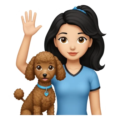 Ponytail black hair girl with brown Poodle say goodbye  sticker