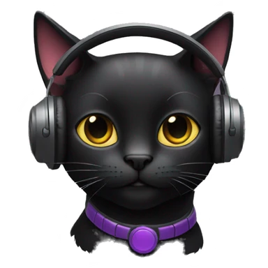 black cat wearing headphones  sticker