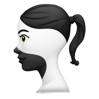 Lady from a side view with a huge nose. Black filled in circle on her cheek. High ponytail that's black at the top and white on the tips. Her whole face is black and white. sticker