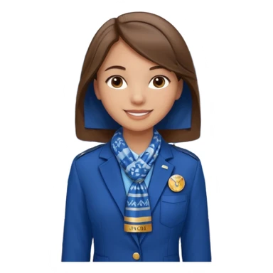 Young girl, straight hair, wearing uniform jacket with hotel name badge, tasteful scarf, stand behind the desk

 sticker