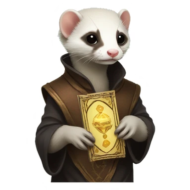 Ferret holding a tarot card sticker