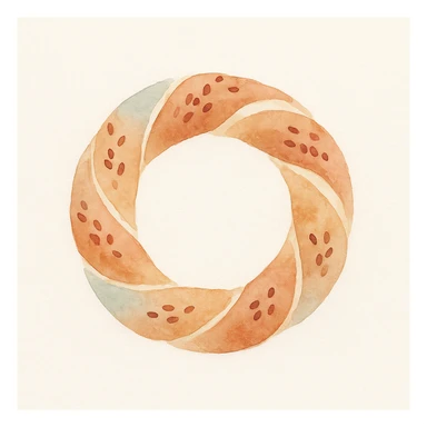 a simit, the Turkish sesame bread ring, watercolor art style sticker