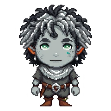 DnD firbolg with grey skin and black curly hair sticker