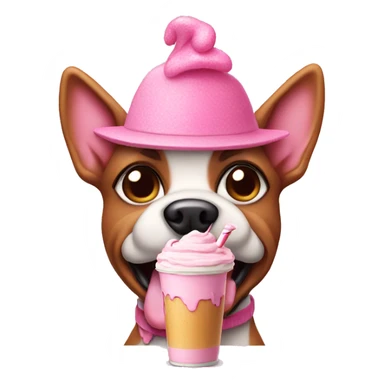 Pink dog with pink hat and pink dress eating a milkshake with a cake on top sticker