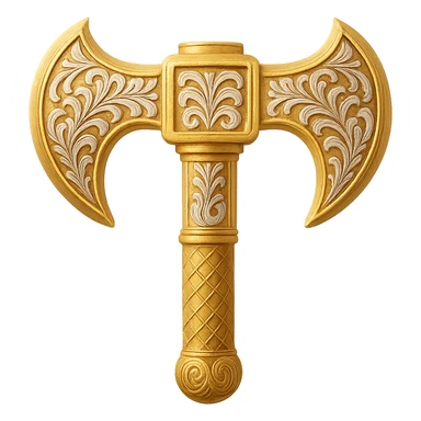 Recolor this weapon to a plated gold color with ornate engravings inlaid with silver. The gold should be rich and metallic, and the engravings should have a bright, reflective silver finish. Transparent background. sticker