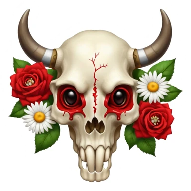 Bull skull with flowers coming out of its eye sockets  sticker