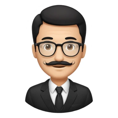 black hair dad in black suit and glasses with mustache sticker