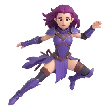 mysterious warrior girl with flowing purple hair, dressed in black armor, leaping forward in an action pose sticker
