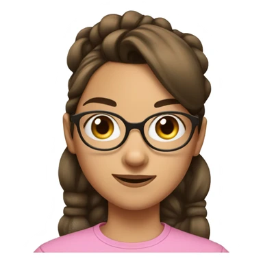 girl with oversized glasses and brown hair with straight across bangs and a pony tail in a scrunchie  sticker