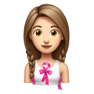 white Girl, white tank top, straight brown hair with pink ribbon sticker