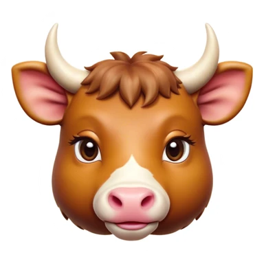 Cinematic Cute Domestic Ox Portrait Emoji, Head tilted playfully and inquisitively, with a robust, compact build and a polished hide adorned with subtle natural patterns, round, sparkling eyes full of gentle curiosity, Simplified yet irresistibly adorable features, highly detailed, glowing with a warm, friendly glow, high shine, affectionate and grounded, stylized with a touch of rustic charm, soft glowing outline, capturing the essence of a mischievous yet loving ox that feels like it could amble out of the screen into your arms! sticker