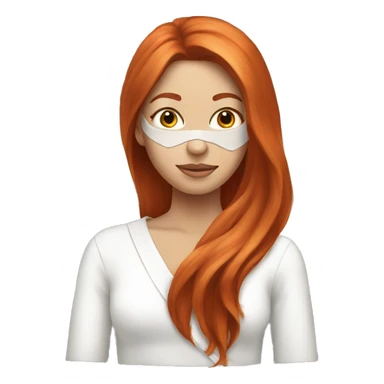 Red-haired girl with long hair in a spa mask sticker