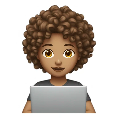 brown curly hair white skin working on laptop sticker