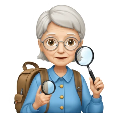 Explorer old woman backpack and magnifying glass sticker