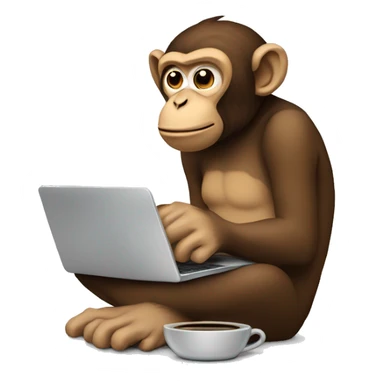 Monkey on a laptop wearing hump day Tshirt with a cup of coffee in hand sticker