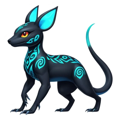 Colorful Neon Exotic Salandit-Aurorus-Umbreon-Fakémon-hybrid-creature (full body) with iridescent tribal markings sticker