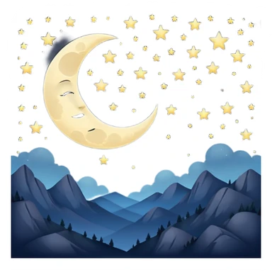 peaceful night sky, crescent moon and stars, round avatar, moon without a face sticker
