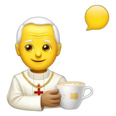 pope John Paul II with yellow face offering coffee sticker