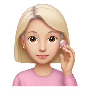 Memoji woman baju pink muka,telinga warna cream, telinga pakai alat dengar warna beinge sticker