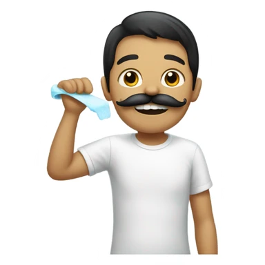Mexican boy with mustache brushing his teeth  sticker