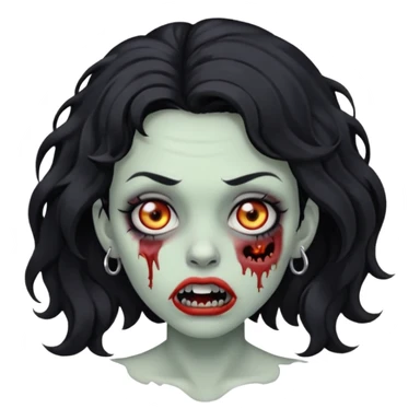 DRAW A ZOMBIE IMAGE OF A WOMAN WITH WAVY BLACK HAIR AND A MOUTH PIERCING sticker