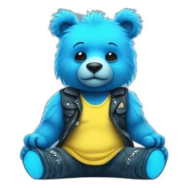 little blue neon punk bear sitting sticker