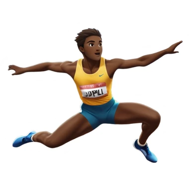 An icon of an athlete soaring over a hurdle, mid-jump, with a powerful form. The background features a vibrant stadium, with the track and hurdles in sharp focus, and a cheering crowd along the stands. The motion of the jump emphasizes speed and agility. Transparent background. sticker