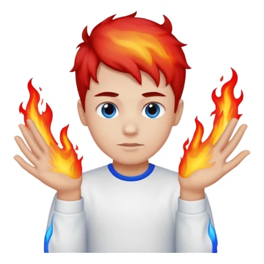 A boy with no hands fire instead made out of red fire and ,blue fire only on a white shirt that the boy is wearing  sticker